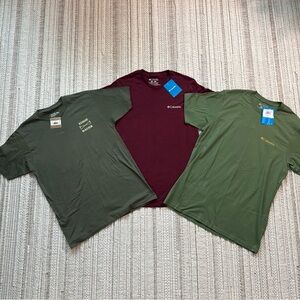 3 Men’s T Shirts! NWT Columbia And Eddie Bauer. Size Medium Green & Burgundy 🔥